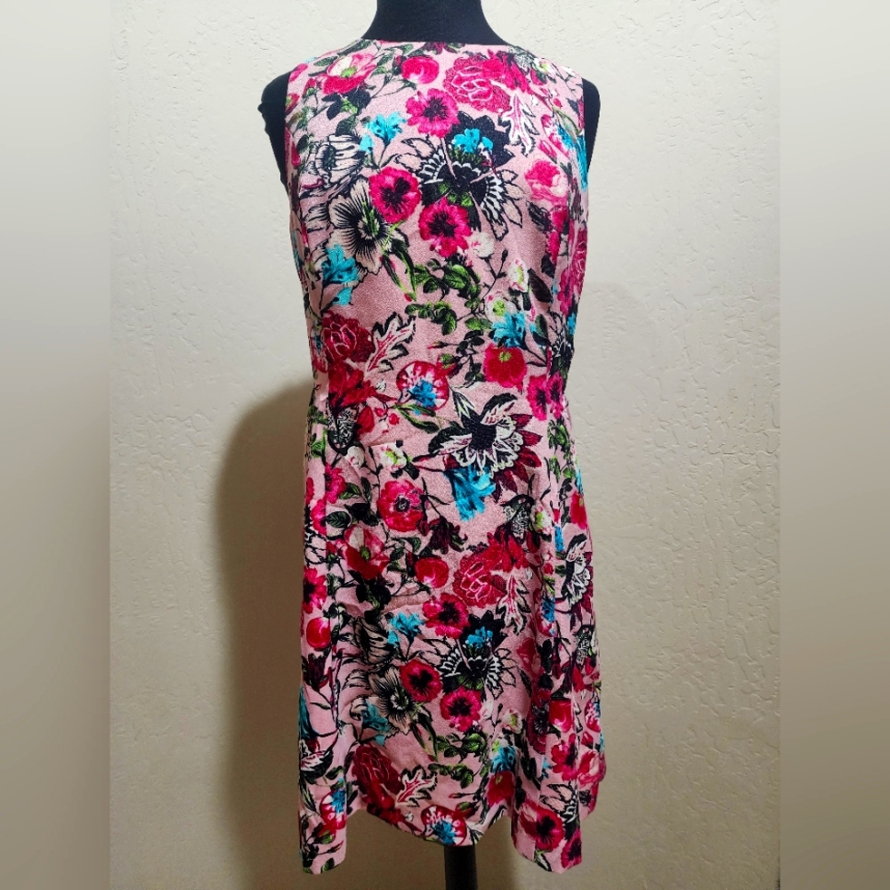 Kensie Pink and Blue Sheath Mini Dress Sleeveless Crew Neck Metal Zipper L